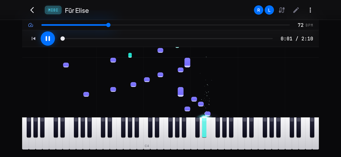 Für Elise as falling notes above the on-screen piano